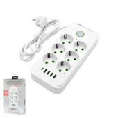 Сетевой фильтр 6х2м c з/к, белый, 3USB, PD-1, 2500W, 1075U