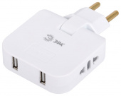 Разветвитель сетевой на 2 места 10А  белый SPF-2-FL-USB ЭРА