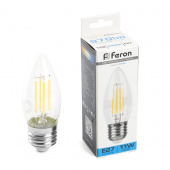 Лампа светодиодная свеча проз.  Feron LB-713 11W 230V Е27 6400К филамент
