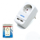 Адаптер-фильтр 1гнездо с заземлением 16А, 2USB 2.1A