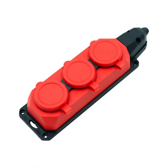 Колодка розеточная 3 местная, каучук, с з/к, с крышкой, 16А/250V IP54