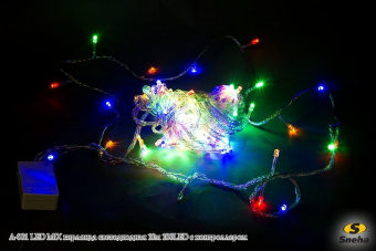 Гирлянда светодиодная A-001 100LED с контроллером, 10м, MIX