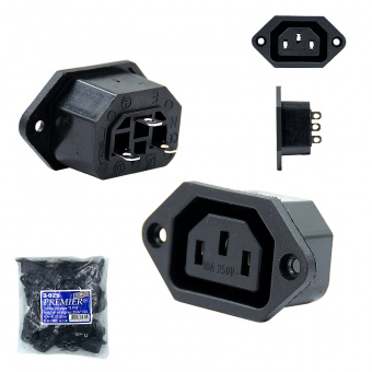 Разъем питания 3 PIN (мама) на корпус, пластик 10А/250В